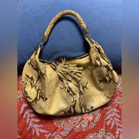 COLE HAAN Beige-Grey Snakeskin Leather Hobo Bag - Picture 1 of 6